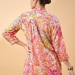 all about you Floral Print Cuffed Sleeves Longline Shirt Style Top