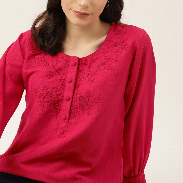 DressBerry Floral Embroidered Puff Sleeve Top