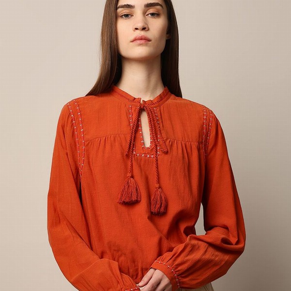 ONLY Tie-Up Neck Bohemian Blouson Top
