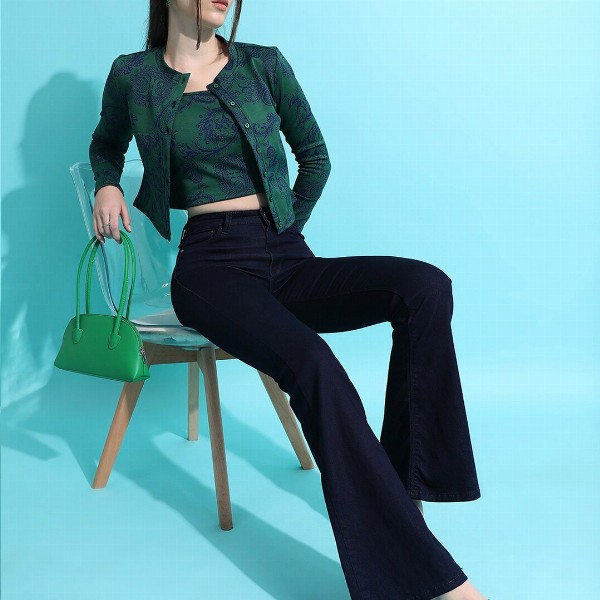 Tokyo Talkies Ethnic Motifs Printed Jacquard Cami Top With Jacket