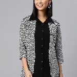 Cottinfab Geometric Print Layered Crepe Shirt Style Longline Top