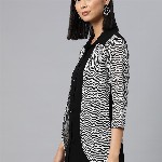 Cottinfab Geometric Print Layered Crepe Shirt Style Longline Top