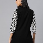 Cottinfab Geometric Print Layered Crepe Shirt Style Longline Top