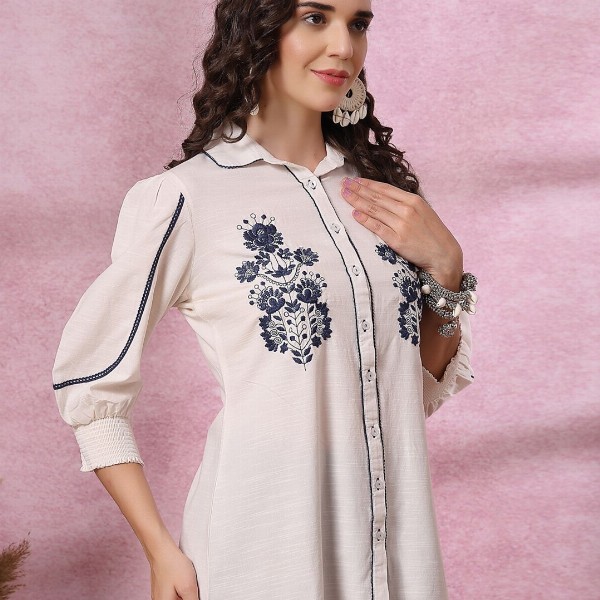 Nayam By Lakshita Floral Embroidered Puff Sleeves Top