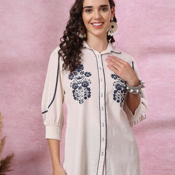 Nayam By Lakshita Floral Embroidered Puff Sleeves Top