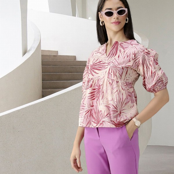 all about you Floral Print Puff Sleeves Cotton Top