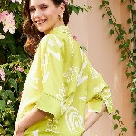 Athena Lime Green Floral Printed Linen Shirt Style Top