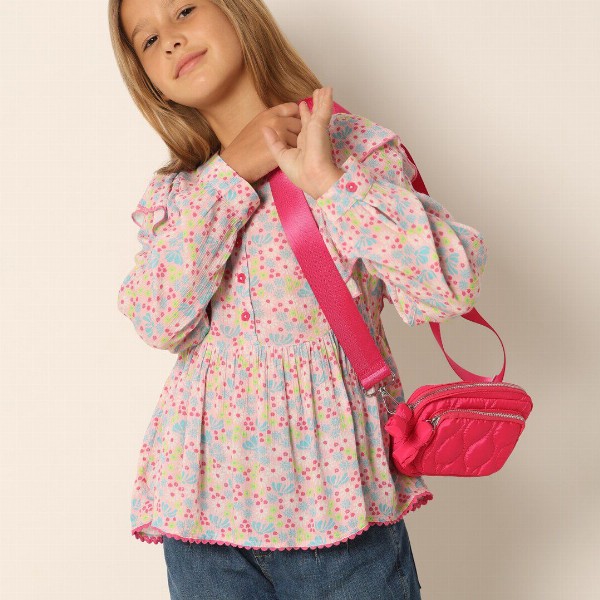 Vero Moda Girls Floral Printed Cuffed Sleeves Gathered Cotton Peplum Top