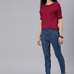 The Roadster Life Co. Women Red Solid Round Neck Pure Cotton Top