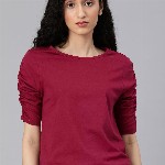 The Roadster Life Co. Women Red Solid Round Neck Pure Cotton Top