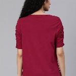 The Roadster Life Co. Women Red Solid Round Neck Pure Cotton Top