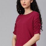 The Roadster Life Co. Women Red Solid Round Neck Pure Cotton Top