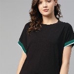 The Roadster Lifestyle Co Black Extended Sleeves Regular Top