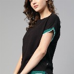 The Roadster Lifestyle Co Black Extended Sleeves Regular Top