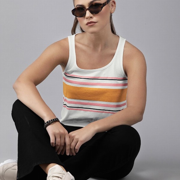 Roadster White  Yellow Striped Tank Top