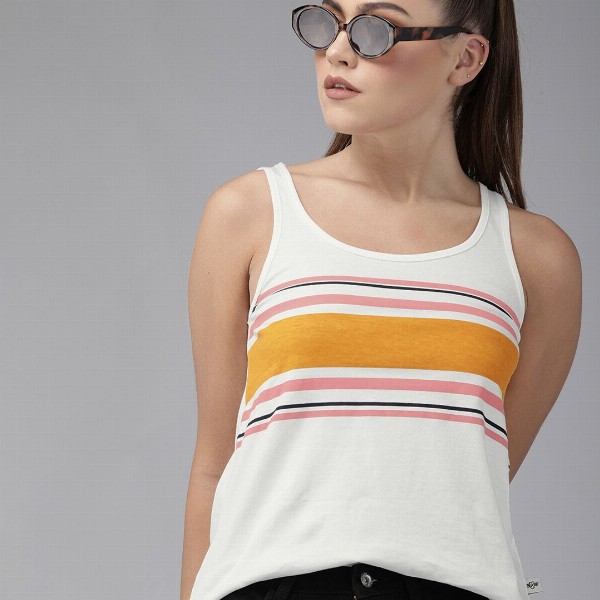 Roadster White  Yellow Striped Tank Top