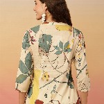 Anouk Rustic Floral Print Mandarin Collar Cotton Top