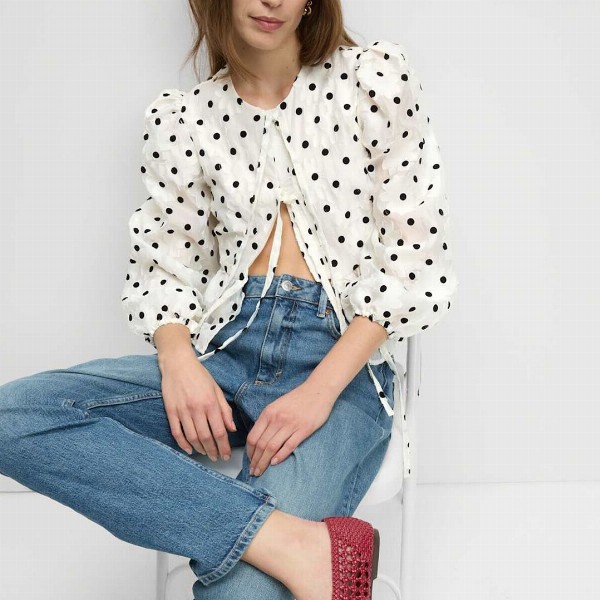 Marks & Spencer Polka Dot Printed Puff Sleeve Top
