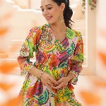 Rain & Rainbow Abstract Printed Cotton Wrap Top