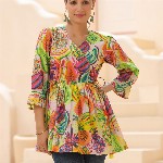 Rain & Rainbow Abstract Printed Cotton Wrap Top