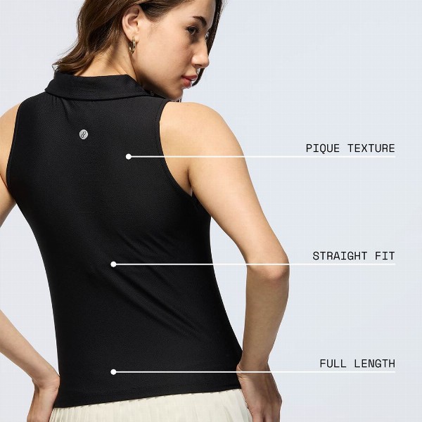 CAVA Women Black Techpique Sleeveless Polo Top