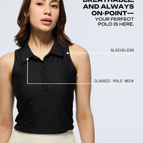 CAVA Women Black Techpique Sleeveless Polo Top