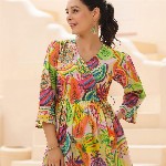 Rain & Rainbow Abstract Printed Cotton Wrap Top