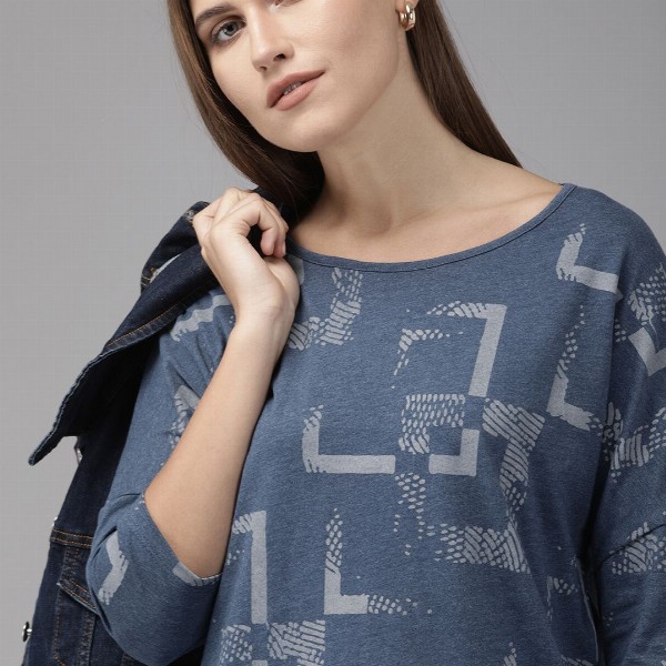 Roadster Women Blue Geometric Printed Top
