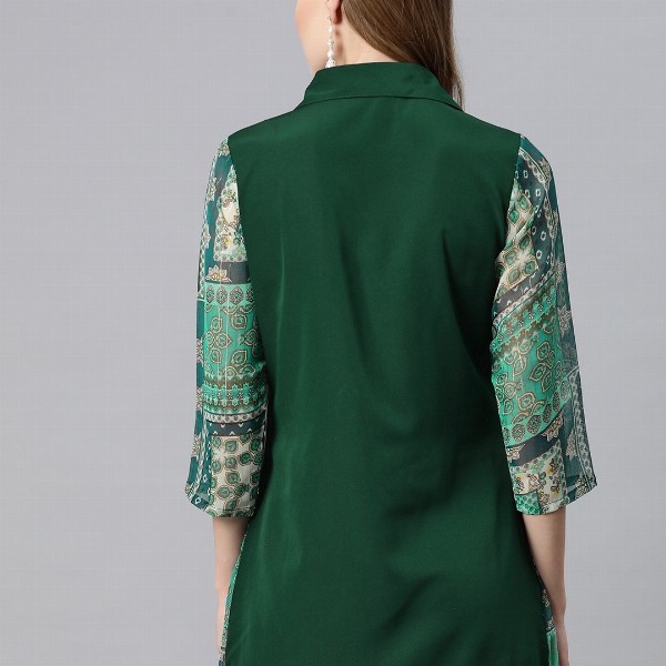 Cottinfab Ethnic Motifs Print Layered Crepe Shirt Style Longline Top