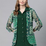 Cottinfab Ethnic Motifs Print Layered Crepe Shirt Style Longline Top