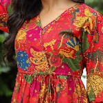 Rain & Rainbow Floral Printed Bell Sleeve Cotton Empire Top