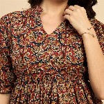 Azira Women Ethnic Printed Mandarin Collar Cotton Top