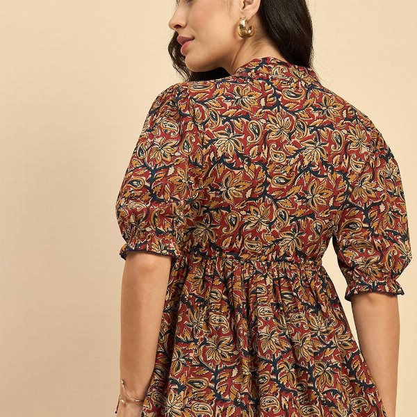 Azira Women Ethnic Printed Mandarin Collar Cotton Top