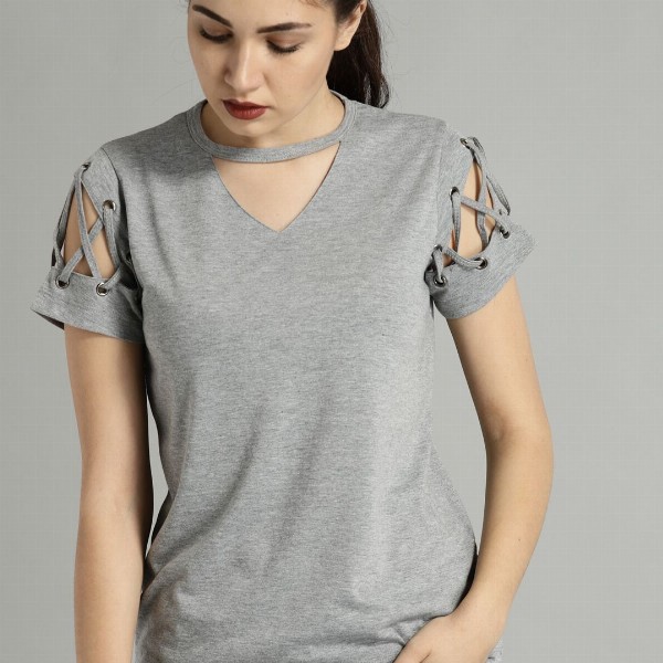 Roadster Time Travlr Women Grey Melange Solid Top