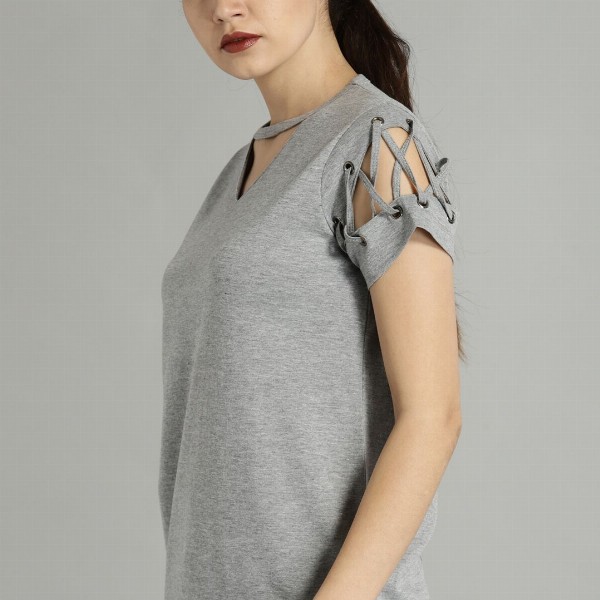 Roadster Time Travlr Women Grey Melange Solid Top