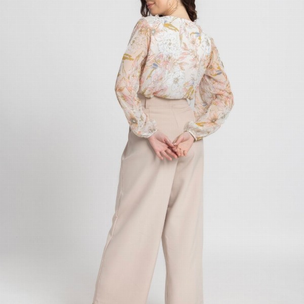 JULO Floral Print Puff Sleeve Chiffon Blouson Top