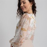 JULO Floral Print Puff Sleeve Chiffon Blouson Top
