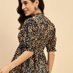 Azira Women Ethnic Printed Mandarin Collar Cotton Top