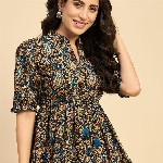 Azira Women Ethnic Printed Mandarin Collar Cotton Top