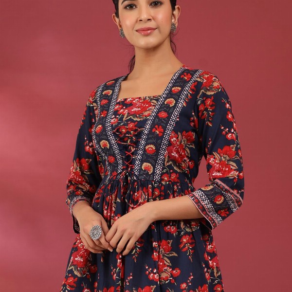 Rain & Rainbow Floral Print Cotton Empire Top