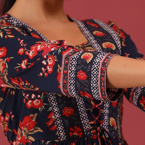 Rain & Rainbow Floral Print Cotton Empire Top