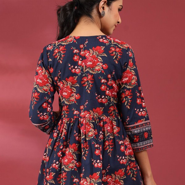 Rain & Rainbow Floral Print Cotton Empire Top