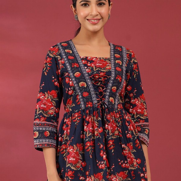 Rain & Rainbow Floral Print Cotton Empire Top