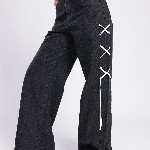 glitchez Women Baggy Wide Leg High-Rise Jeans With Fisheye Studs Tie Up
