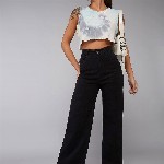 DOLCE CRUDO Women Wide Leg High Rise Clean Look Stretchable Denim Jeans