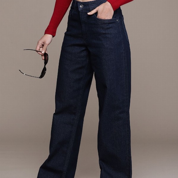 The Roadster Life Co. Women Wide Leg High-Rise Stretchable Jeans