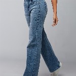 DOLCE CRUDO Women Wide Leg High-Rise Light Fade Stretchable Jeans