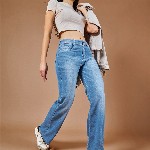 Dolce Crudo Women Light Weight Blue Wide Leg Light Fade Stretchable Jeans