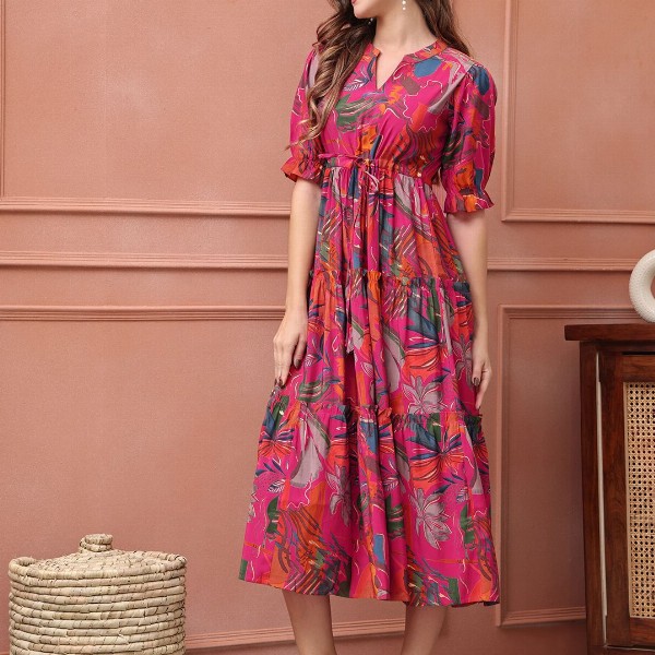 Claura Women Floral Printed  Fit & Flare Midi Dress