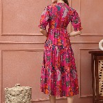 Claura Women Floral Printed  Fit & Flare Midi Dress
